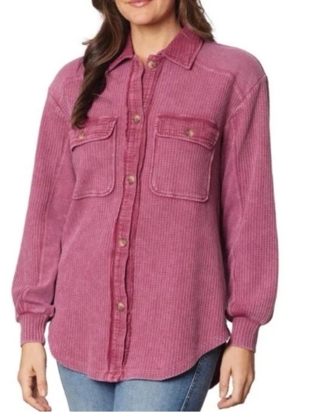 Briggs Women’s Button-Front Waffle Shirt. Dark Pink. XS. NWT.